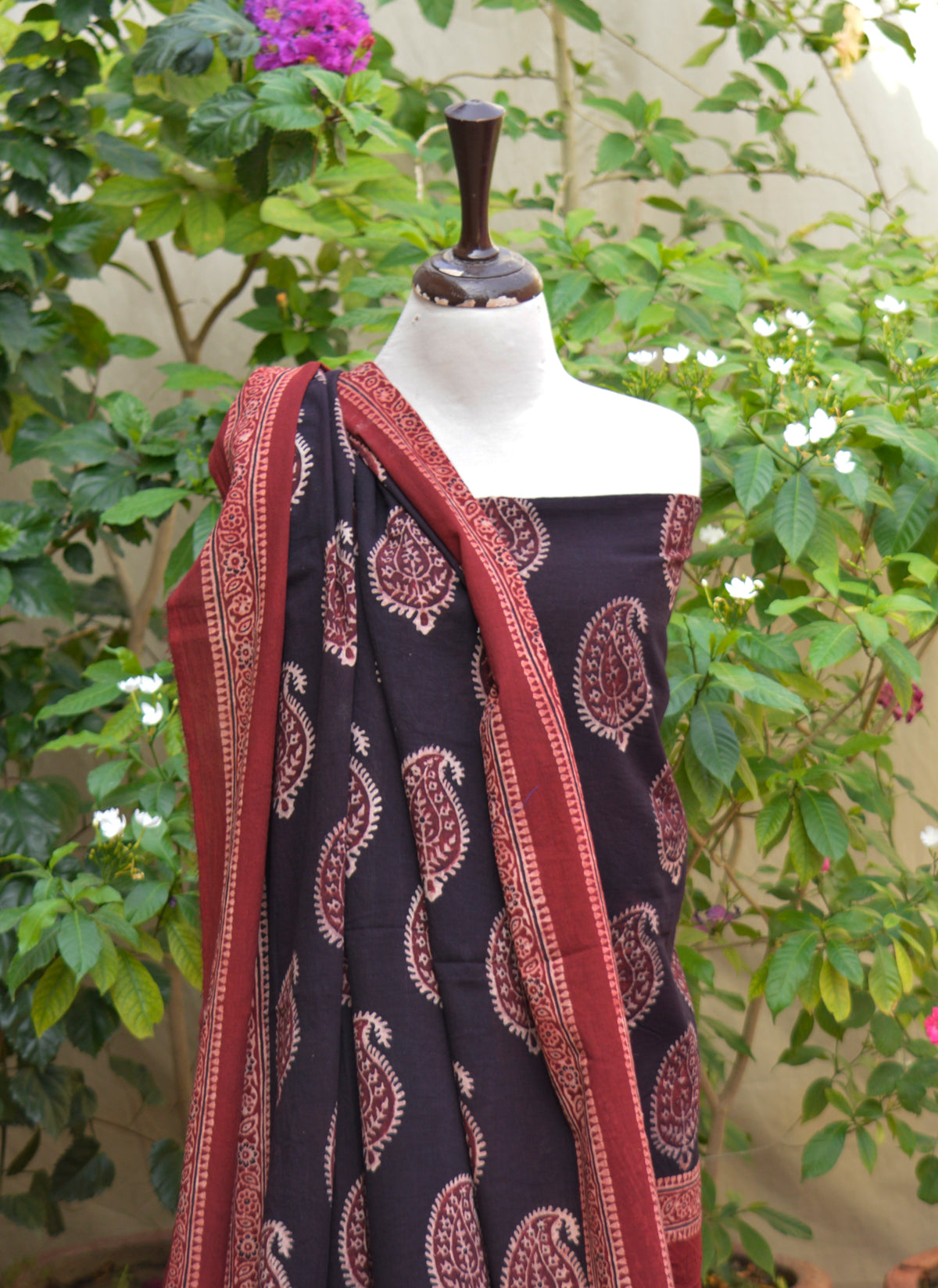 Premium lawn Ajrak Anbi unstitched two-piece for women with organic dye hand block printed dupatta and shirt