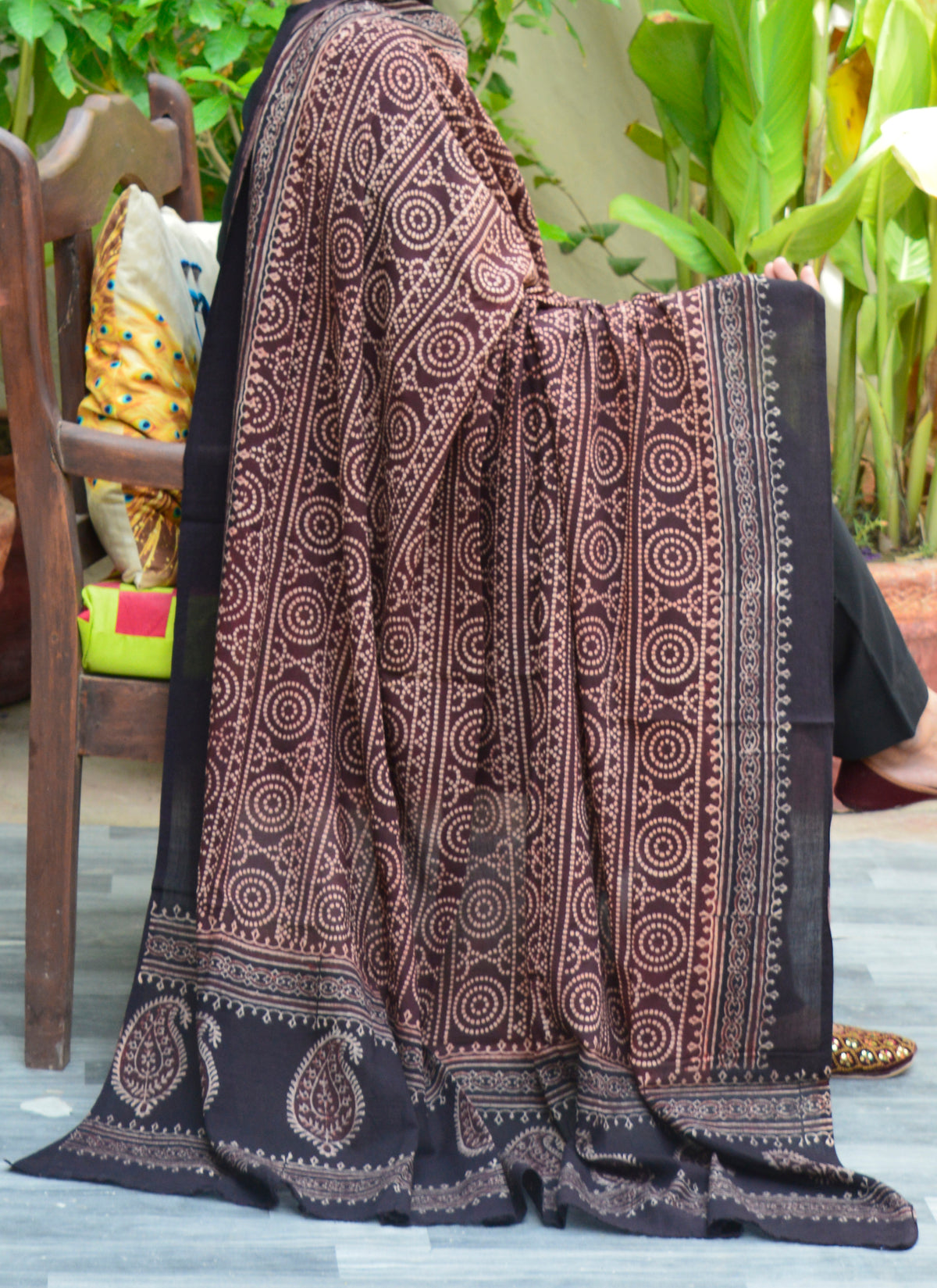 Organic dye hand block printed Ajrak Chunri Chaadar with traditional Sindhi craftsmanship