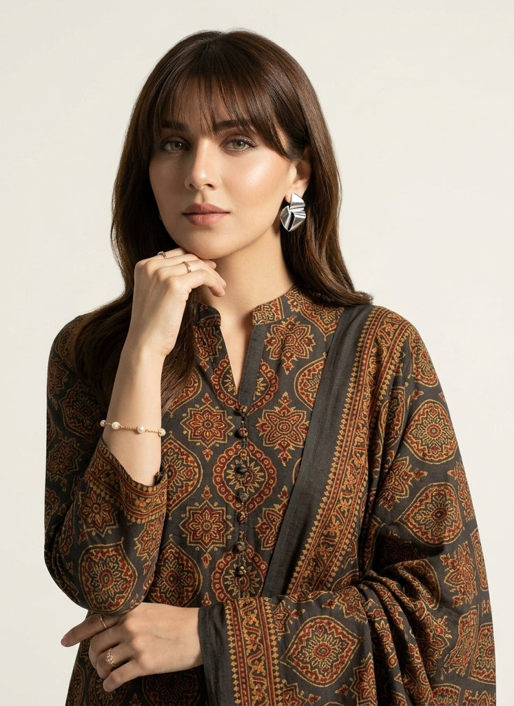 Rang-e-Hina Badam Ajrak Design Dress organic dye hand block printed shirt and dupatta