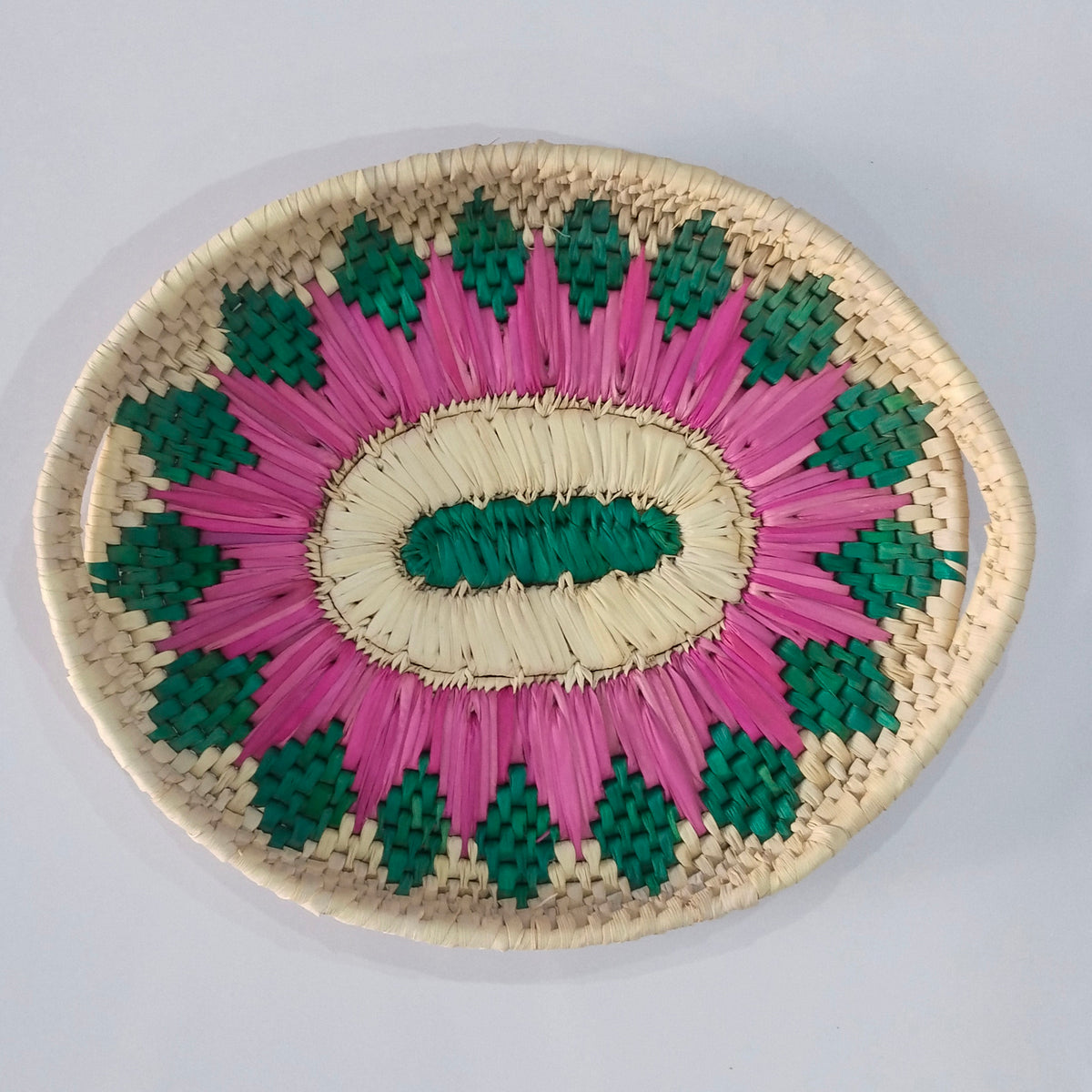 Set of Three Natural Handwoven Palm Leaf Trays for Kitchen Dining and Home Décor