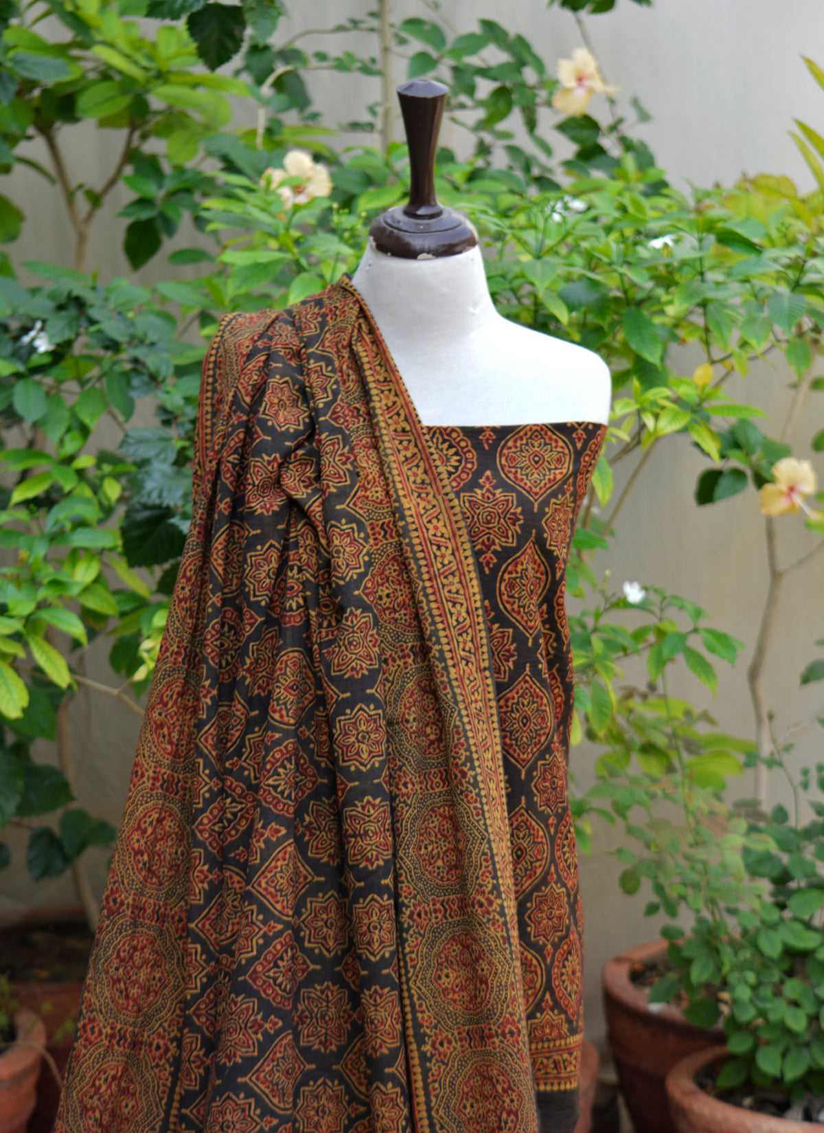 Organic dye Ajrak Rang-e-Hina Badam motif unstitched two-piece suit