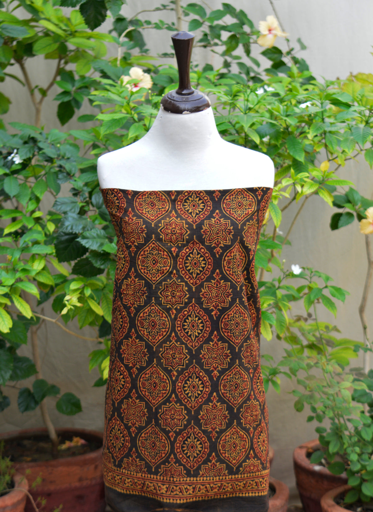 Traditional Ajrak hand block printed Rang-e-Hina shirt and dupatta set