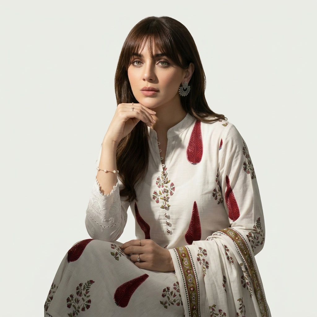 Ethnic Dress Suit with Colorful Flower Motifs