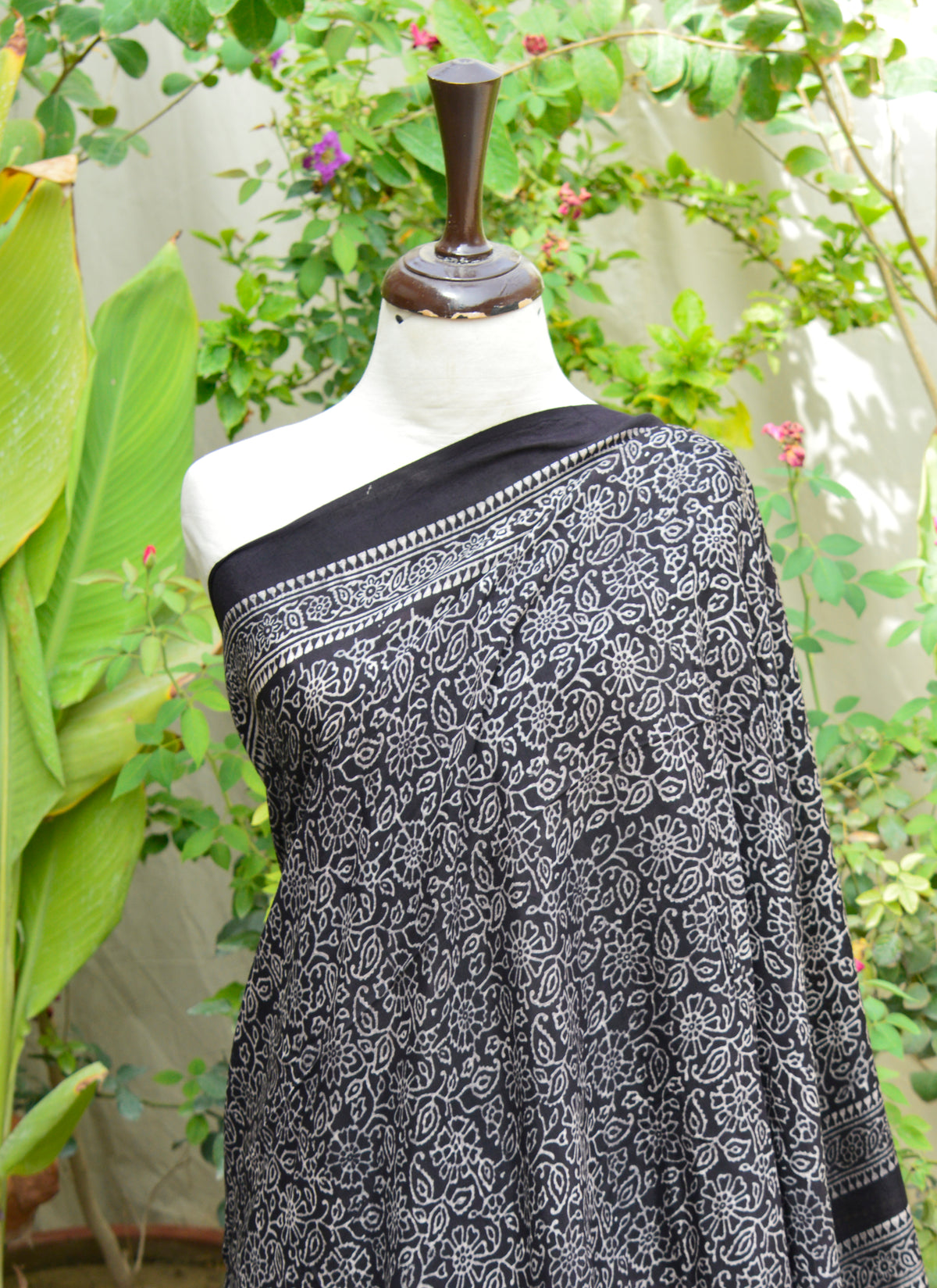 Elegant Ajrak Design Dress – Black Silk Saree for cultural wear