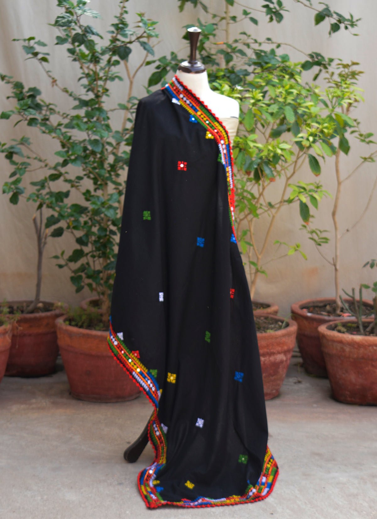Hand embroidered Sindhi chadar for women with multicolor thread mirror work
