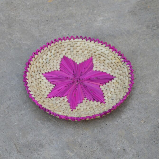 Eco-friendly changair in vibrant purple and blue tones, crafted from natural palm leaves