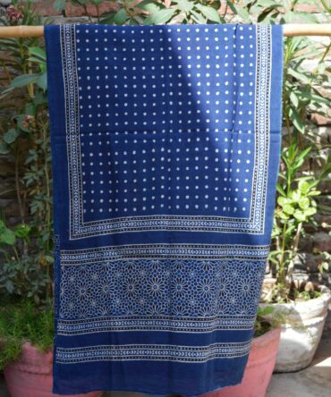 Polka Dot Ajrak Scarf Indigo, Ajrak Scarf, Natural Dye , Hand Block PRINT