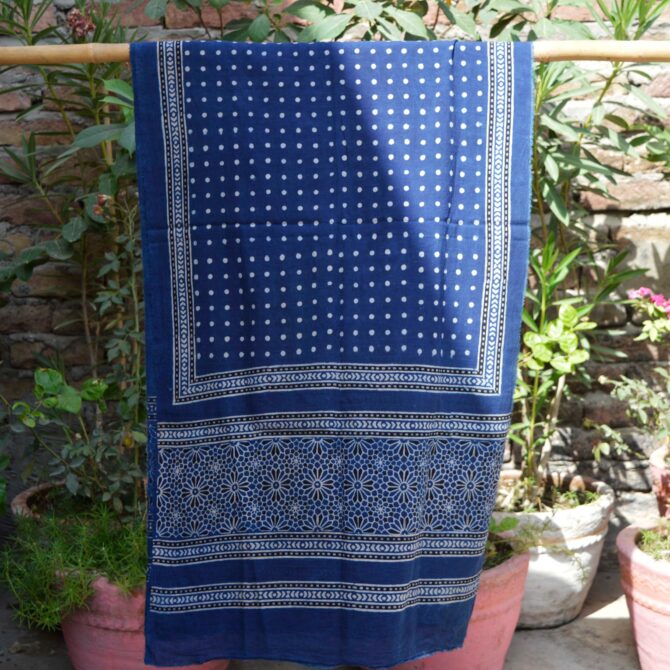 Polka Dot Ajrak Scarf Indigo, Ajrak Scarf, Natural Dye , Hand Block PRINT