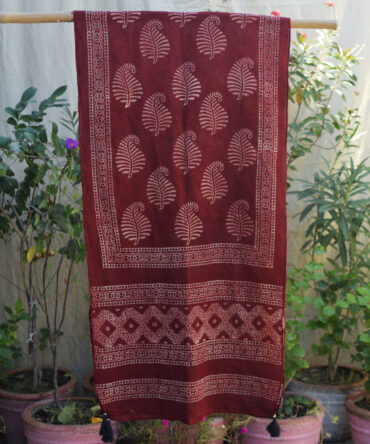 Leafy Ajrak Scarf, Ajrak Scarf , Natural Dyed , Hand Block Printed