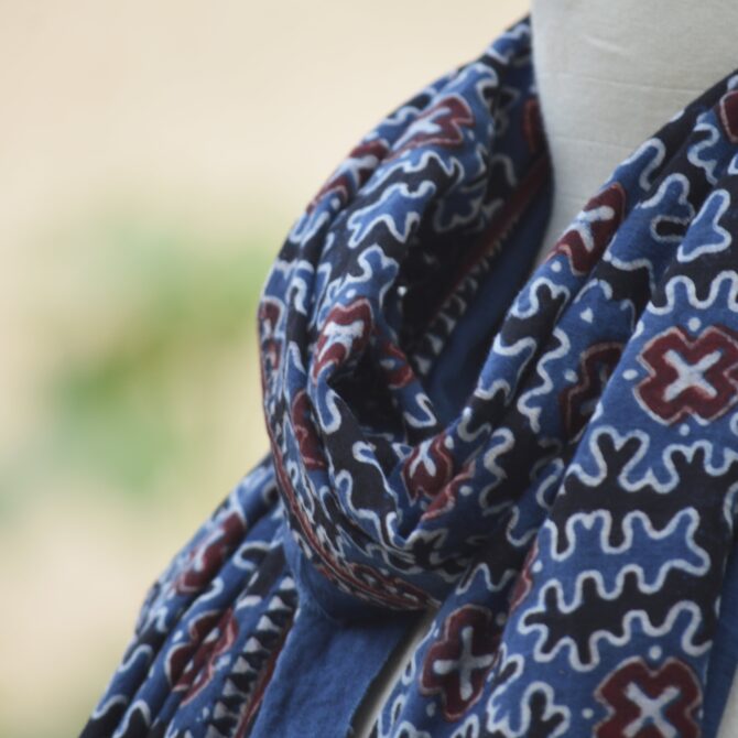 Indigo Kakkar Ajrakh Scarf, Ajrak Scarf , Ajrak Stole