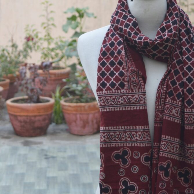 , Natural Dye Hand Block Printed Ajrak Scarf