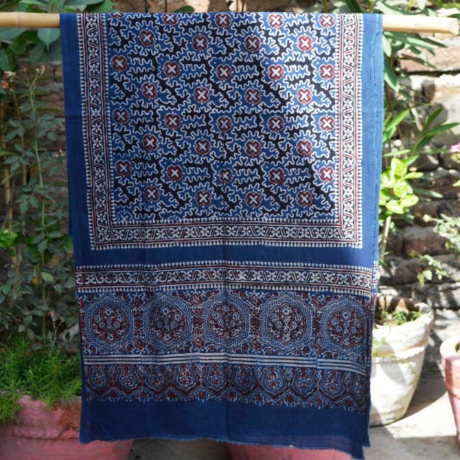 Ajrak Scarf, Ajrak Stole, Natural Dyed Hand Block Printed, Elevate your style with this unique, handcrafted Ajrakh scarf—a true celebration of culture, tradition, and sustainable fashion.