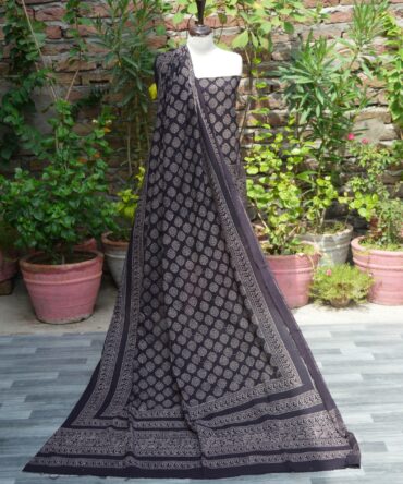 Natural dye Hand Block Print Ajrak Black Mukhrri Two-Piece Dress