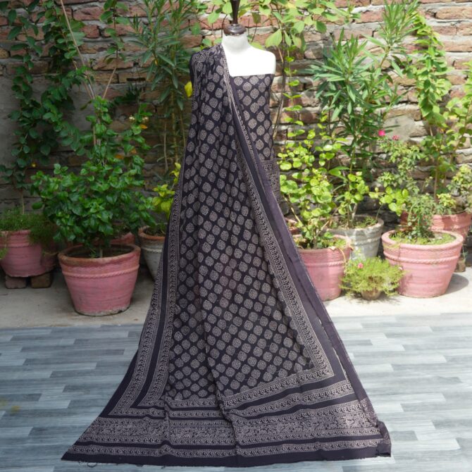 Natural dye Hand Block Print Ajrak Black Mukhrri Two-Piece Dress