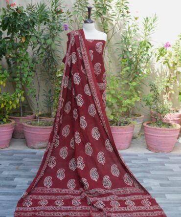 Ajrak Red Anbi Motif, Red Ajark dress, ajrak dress, block print,