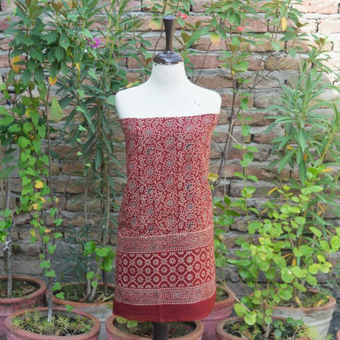 Ajrak Red Floral Bel, Sartiyoon Crafts, Ajrakh