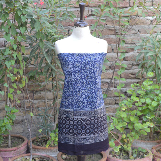 Ajrak Lawn Fabric, Eco-Conscious Clothing, eco-friendly fashion, Hand Block Printed Fabric, Handcrafted Ajrak Designs, Indigo Ajrak Floral Suit, Organic Ajrak Suit, Premium Quality Two-Piece Suit, Sustainable Dyeing Process, Traditional Ajrak Print, Ajrak Indigo, Ajrak Blue, Sartiyoon , Crafts, Ajrak Indigo, Ajrak Blue,