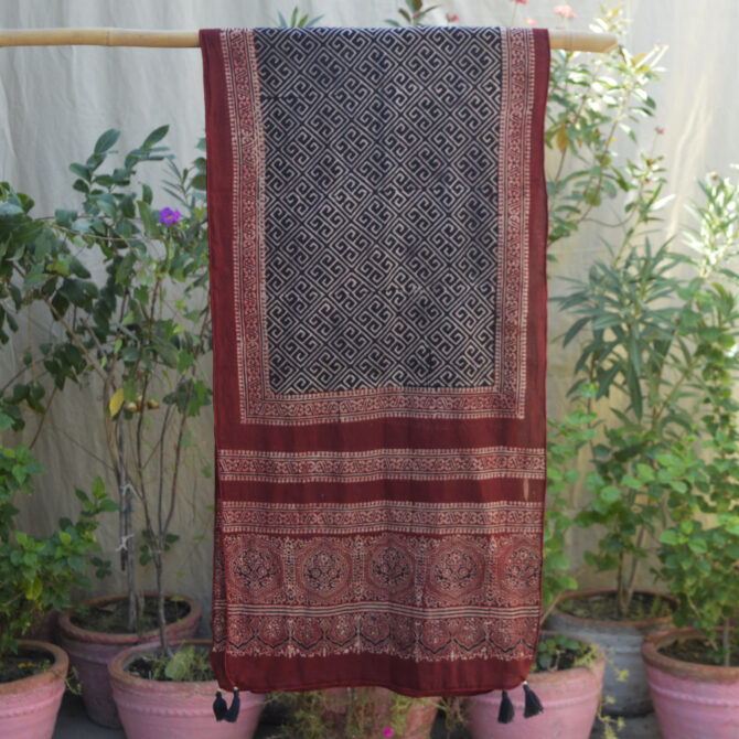 Taskeen Ajrak Scarf, Ajrak Scarf, Ajrak Stole, Natural Dye , Block Print