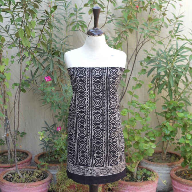 Organic Dyed Hand Block Printed Ajrak Black Chunri Floral dress