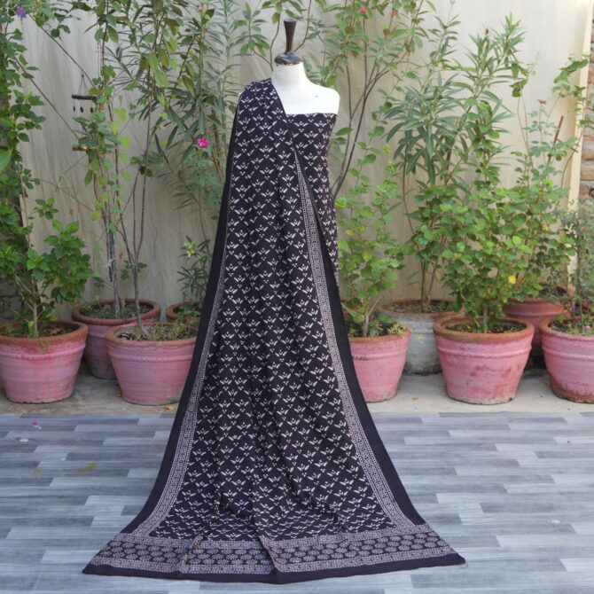 Organic Dye Hand Block Printed Ajrak Pankhrri Un-Stitched Two-Piece Set - Shirt and Dupatta with traditional craftsmanship.