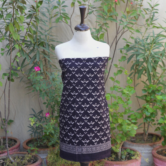 Eco-friendly Ajrak Pankhrri Un-Stitched Two-Piece Set, showcasing organic dyes and intricate hand block prints.