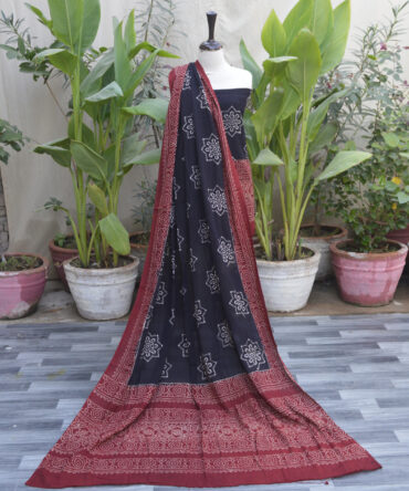 Organic Dye Hand Block Printed Ajrak Black Starry Un-Stitched Two-Piece Set featuring intricate artisan craftsmanship