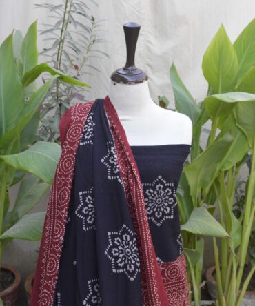 Close-up detail of the dupatta from the Organic Dye Hand Block Printed Ajrak Black Starry Un-Stitched Two-Piece, showcasing the beautiful hand block print patterns.